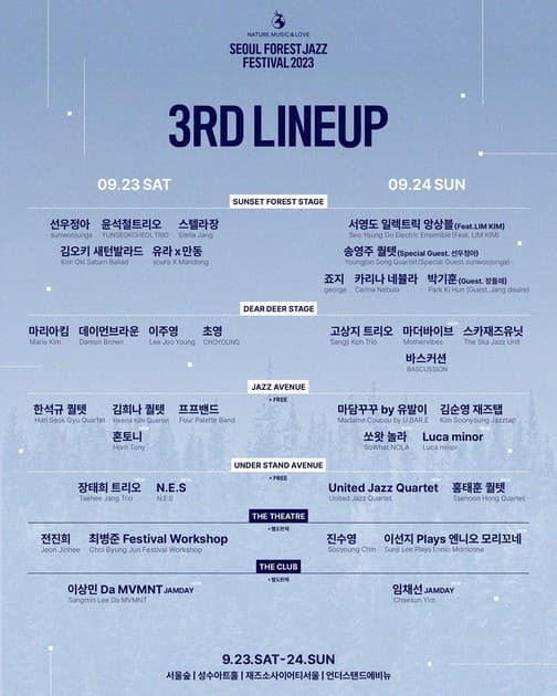 서울숲재즈페스티벌 2023 - 3차 라인업