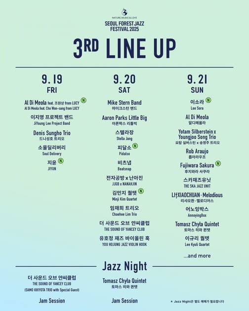 서울숲재즈페스티벌 2025 - 3차 라인업